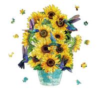 GLOBLELAND 200 pièces Puzzle en Bois Tournesol pour Adultes Colibri Puzzle en Bois Coloré pour Adultes pour Cadeaux d'anniversaire de Noël Halloween 36x285cm / 142x112inch