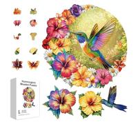 GLOBLELAND 200 Pièces Puzzles en Bois Colibri pour Adultes et Fleur de Lune Hibiscus Daisy en Bois Puzzles Colorés pour Les Vacances Anniversaire