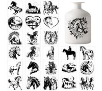 GLOBLELAND 25 feuille D'Autocollants Silhouette de Cheval pour Vase Lanterne Fleurs Fer à Cheval Tasse Bocal Fenêtre Décoration Intérieure en Verre.