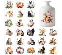 GLOBLELAND 25 Feuilles Autocollantes de Lanternes Mignonnes de Chats Animaux et Fleurs Autocollants de Vase Animaux Chaton Autocollants Adhésifs pour Fenêtre Lampe Verre Tasse Vase Art Décoration