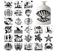 GLOBLELAND 25 feuilles Autocollants de Bocaux Mason Silhouette de Vie Marine Tortue Poisson Clown Baleine Autocollants Muraux en Plastique Silhouette Autocollants Animaux Marins Autocollants Bocaux