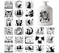 GLOBLELAND 25 feuilles Chat Animal Silhouette Mason Jar Stickers Autocollant Lapin Fleur Fée Plastique Silhouette Stickers Muraux Autocollant Adhésifs Lanterne Pot Fenêtre Lampe