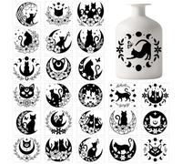 GLOBLELAND 25 feuilles Chat Lune Silhouette Mason Jar Stickers Autocollants Fleur feuilles Papillon Animal Plastique Silhouette Stickers Muraux Autocollants Adhésifs Lanterne Pot Autocollants Fenêtre