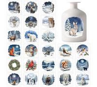GLOBLELAND 25 Feuilles D'Autocollants Adhésifs Colorés pour Lanternes Animaux D'Hiver Loup Arctique Paysage de Noël D'Hiver Lampe Pot pour Bricolage Tasse en Verre Vase Art Artisanat