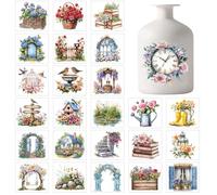 GLOBLELAND 25 Feuilles de Jardin Portes et Fenêtres Autocollants de Décalcomanie de Bocal Coloré Fleurs Oiseaux Horloge Autocollants en Plastique Adhésif Lanterne Autocollant Bocal pour Fenêtre Lampe