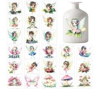 GLOBLELAND 25 Feuilles de Stickers Adhésifs en Silhouette de Fées Mignonnes Papillons Champignons et Elfes pour Lanternes en Plastique. Autocollants en Silhouette pour Pots de Verre Tasses et Vases.