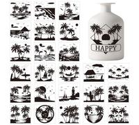 GLOBLELAND 25 feuilles Mer Plage Silhouette Mason Jar Autocollants Soleil Cocotiers Plastique Silhouette Stickers Muraux Autocollants Adhésifs Lanterne Pot Autocollants Fenêtre Lampe Autocollants