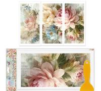 GLOBLELAND 3 feuille de Stickers Muraux Vintage à Motifs de Fleurs Colorées Motif Pivoine Rétro 11.8x5.9pouces pour Décoration de Meubles Chambre Salon Bureau Table