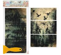 GLOBLELAND 3 feuille de Transfert de Forêt Magique 11.8x5.9 pouces Arbre Rétro Fantaisie Aigle Corneille Frotter Sur Transfert Autocollants UV Art Mural Artisanat pour Meubles Chambre Bureau Table