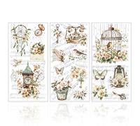 GLOBLELAND 3 feuilles autocollant Mural Vintage à Motif de Fleurs Notes de Musique Fleurs Transfert Papillon Montre de Poche Décoration pour Chambre à Coucher Salon Bureau Table