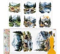 GLOBLELAND 3 Feuilles Transferts à Frotter Paysage de Camping pour Meubles 6x12 pouces Rivière Bear Mountain Autocollants UV Auto Adhésifs pour Décoration Murale pour Meubles Chambre Bureau Table
