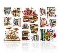GLOBLELAND 3 Feuilles Transferts de Meubles en Forme de Livre Vintage 6x12 pouces Livre à Fleurs Motif Champignon Autocollants de Transfert pour Meubles pour Chambre Salon Bureau Table Décoration