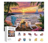 GLOBLELAND 300 Pièces Puzzle en Bois de Plage D'Été pour Adultes et Les Les Vagues de L'Océan en Bois Puzzles Colorés Formes Uniques pour Anniversaire