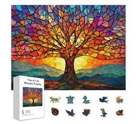GLOBLELAND 300 Pièces Puzzle en Bois en Forme d'arbre de Vie en Vitrail pour 15.1x11.2pouces en Bois pour Adultes Puzzles Forme Unique Colorés pour Cadeaux d'anniversaire