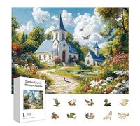 GLOBLELAND 300 Pièces Puzzle en Bois Représentant Une Église de Jardin Coloré Religieux Paysage Cadeaux d'anniversaire Ou de Vacances