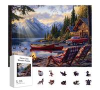 GLOBLELAND 300 Pièces Puzzle en Bois Vue sur Le Lac en Canoë pour Adultes Coucher du Soleil sur Le Lac en Bois Puzzles Colorés Uniques Forme d'animaux pour Cadeaux d'anniversaire