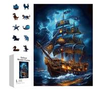 GLOBLELAND 300 Pièces Puzzles en Bois Fantasy Pirate Ship pour Ocean Sailboat Jigsaw Puzzles en Bois Colorés pour Cadeaux d'anniversaire