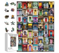 GLOBLELAND 300 Pièces Puzzles en Bois Uniques de Portes et Fenêtres pour Adulte 11.2x15.2 Pouces Puzzles en Bois Colorés Cadeaux de Vacances d'anniversaire