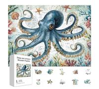 GLOBLELAND 300 Puzzle en Bois de Poulpe des Profondeurs Marines pour Adolescents et Adultes des Puzzles Rétro sur L'Océan des Puzzles Colorés de Formes Uniques des Cadeaux d'anniversaire
