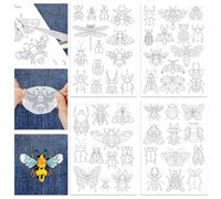 GLOBLELAND 4 feuille 50 pièces de Motifs D'Insectes Bâton et Point Stabilisateur Soluble dans L'Eau pour Broderie Adhésif Couture à la Main Tissus Non Tissés Aide au Dessin Croquis 11.7x8.3 pouce