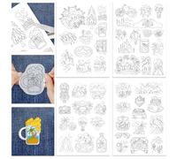 GLOBLELAND 4 Feuille 50 pièces de Voyage Motifs de Paysages Naturels Bâton et Point Stabilisateur Soluble dans l'eau pour Broderie Adhésif Couture à la Main Tissus 11.7x8.3 Pouce