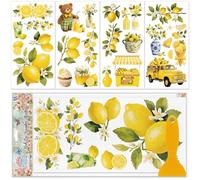 GLOBLELAND 4 feuille D'Autocollants à Appliquer Par Frottement Motif Citrons Jaunes pour Meubles. Autocollants à Transfert de 12x6cm((2) pouces) Représentant des Citrons pour Vases à Fruits