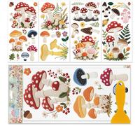 GLOBLELAND 4 feuille D'Autocollants à Friction en Forme de Champignons Brodés pour Meubles 12x6cm Autocollants Colorés en Forme de Champignons et de Plantes de la Forêt Autocollants Auto Adhésifs