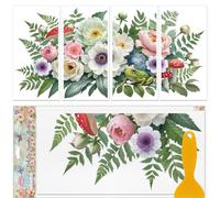 GLOBLELAND 4 feuille D'Autocollants à Friction Grenouille Verte Mignonne avec Fleurs pour Meubles 12x6cm Autocollants à Transfert Champignons Colorés Autocollants UV pour Chambre Armoire Table