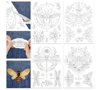 GLOBLELAND 4 feuille de Stabilisateur Hydrosoluble pour Broderie à la Main Insecte Papillon Abeille libellule Bâton et Point Adhésif Stabilisateurs de Couture à la Main Tissus 11.7x8.3 pouces