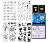 GLOBLELAND 4 feuille de Tampons Transparents pour Cartes de Tarot pour la Fabrication de Cartes 12 signes du Zodiaque Sceaux Transparents Silicone Chat Magique Divination Tampons pour Scrapbooking