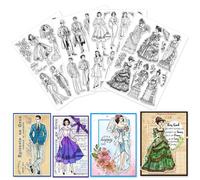GLOBLELAND 4 feuille de Tampons Transparents Vintage Représentant des Portraits de Femmes et D'Hommes Idéale pour la Création de Cartes de Robes de Mariée Rétro et de Tampons en Silicone Transparents