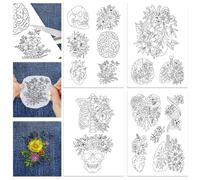 GLOBLELAND 4 feuilles 16Pcs Stabilisateur soluble à l'eau Squelette de fleurs et d'organes Halloween Stabilisateur pour couture à la main avec point de colle pré-imprimé Stabilisateur auto-adhésif