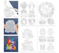 GLOBLELAND 4 feuilles 17Pcs Couronne de lapin de Pâques Stabilisateur soluble à l'eau pour broderie adhésive Stabilisateur pour couture à la main Stabilisateur pour tissus non tissés 11.7x8.3inch