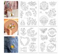 GLOBLELAND 4 Feuilles Abeille en Fleur Soluble dans Plante L'Eau Stabilisateur pour Broderie à la Main DIY Couture Broderie Adhésif Stabilisateurs de Couture à la Main en Tissus Non Tissés