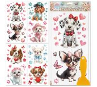 GLOBLELAND 4 Feuilles Autocollants de Transfert de Meubles de Chien Mignon 12x6 pouces Fleurs et Papillons Transfert à Frotter Dessin Animé Chien Animaux Autocollants Muraux Auto Adhésifs
