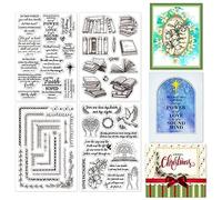 GLOBLELAND 4 Feuilles Bible Bénédiction Texte Tampons Clairs pour la Fabrication de Cartes Livre Coin Fleur Silicone Timbre Transparent Tampons Transparents pour DIY Scrapbooking
