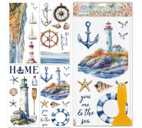 GLOBLELAND 4 Feuilles de Autocollants de Transfert à Frotter de Phare de L'Océan 6x12 Pouces Décoration de Meubles de Décalcomanie pour Table Bureau de Chambre à Coucher de Salon de Paysage D'Ancre