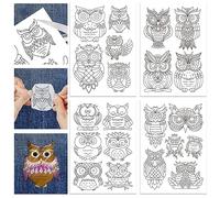 GLOBLELAND 4 Feuilles Halloween Hibou Motif Hydrosoluble Broderie Main Couture Stabilisateurs pour Tissu Stitch Practice Broderie Autocollants Wash Away Stabilisateurs pour Débutants
