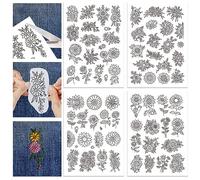 GLOBLELAND 4 Feuilles Motif Tournesols Soluble dans L'Eau Broderie Main Couture Stabilisateurs pour Tissu Stitch Pratique Broderie Autocollants Wash Away Stabilisateurs pour Débutants
