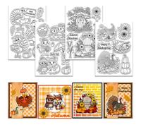 GLOBLELAND 4 Feuilles Tampons en Silicone Transparents L'Automne avec des Animaux de Thanksgiving un Dindon un Hérisson des Tournesols et des Citrouilles pour Scrapbooking la Fabrication de Cartes
