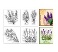 GLOBLELAND 4 Pcs Mini Tampons Transparents Lavande pour Bricolage Scrapbooking Fleurs de Lavande Tampons Transparents en Silicone pour Cartes Album Photo Journal 2.2x2.2 Pouce