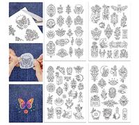 GLOBLELAND 4Feuilles Mysterious Flower Hydrosoluble Broderie Main Couture Stabilisateurs pour Tissu Stitch Pratique Broderie Autocollants Wash Away Stabilisateurs pour Débutants Amateurs de Broderie
