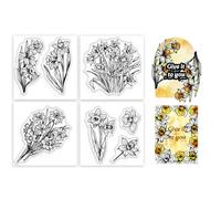 GLOBLELAND 4Pcs Mini Tampons Transparents en Forme de Narcisse Fleurs de Narcisse Tampons Transparents en Silicone pour Bricolage Scrapbooking Cartes Album Photo Journal 2.2x2.2 Pouce