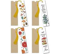 GLOBLELAND 4Set Champignon Acrylique Pressé Marque-Pages Fleurs Acrylique Clair Marque-Pages Rectangle Livre Marqueur Étiquettes avec 4Pcs Glands pour Graduation Cadeau d'anniversaire, 120x28mm