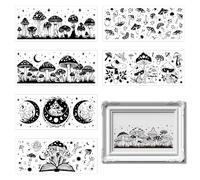 GLOBLELAND 8 feuille de 8.3x3.6" autocollants en Forme de Champignon Lune Magique Étoiles Autocollants Muraux en Plastique Autocollants pour Lanterne Pot Fenêtre Lampe de Bureau Art en Verre