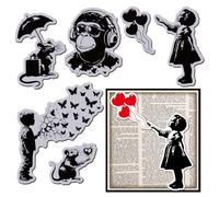 GLOBLELAND Banksy Ballon Singe Cling Rubber Stamp 8.7"X7" Souris EVA Cling Mount Stamps Papillon Rubber Stamp Set pour la Création de Cartes Album Photo Décor Décoration DIY Scrapbooking