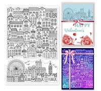 GLOBLELAND City Background Clear Stamps House Ferris Wheel Background Silicone Clear Stamp Seals for Cards Making DIY Scrapbooking Photo Journal Album Decoration