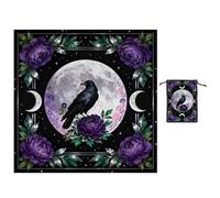 GLOBLELAND Crow Moon Tarot Nappe avec sac de rangement pour cartes de tarot Violet Motif floral Nappe carrée en velours pour cartes de tarot Convient pour la divination Wicca et la sorcellerie.