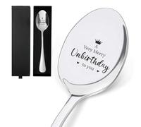GLOBLELAND Cuillère Gravée en Acier Inoxydable de 7.6 pouce A Very Merry Unbirthday To You avec Boîte Cadeau Cuillère de Table Amusante Cuillère à Café pour Amis Familles Cadeaux d'anniversaire