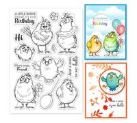 GLOBLELAND Dessin Animé Oiseaux Tampons Clairs Drôle Oiseau Tampons Clairs Anniversaire Oiseau Tampons en Silicone pour Bricolage Scrapbooking Fabrication de Cartes Décoratives 6.3x4.33 pouce